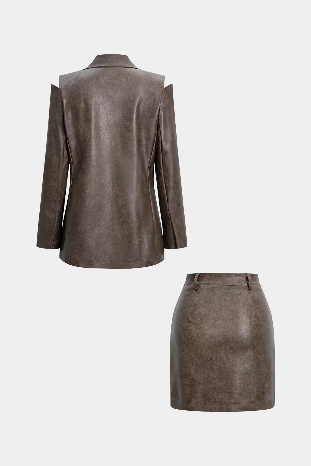 Faux Leather Cut Out Jacket And Mini Skirt Set - Image 4