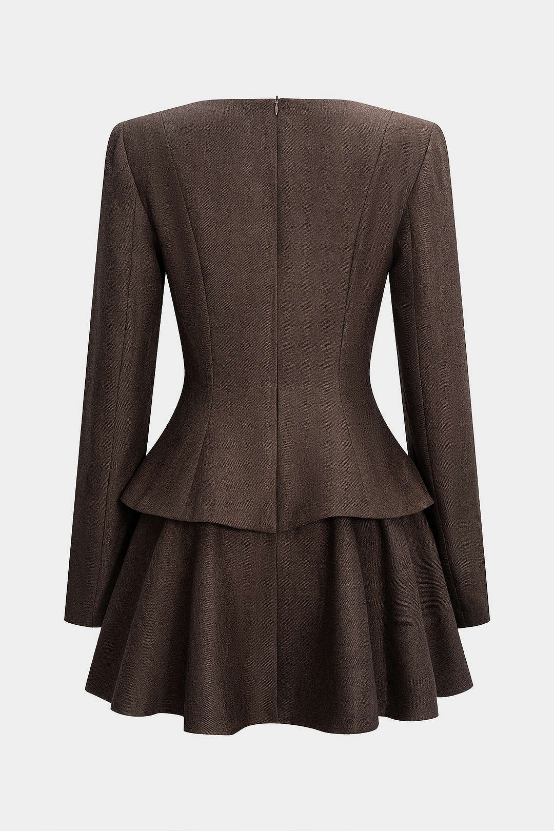 Metallic Decor Ruched Zipper Shoulder Pads Ruched Long Sleeve Mini Dress - Image 2