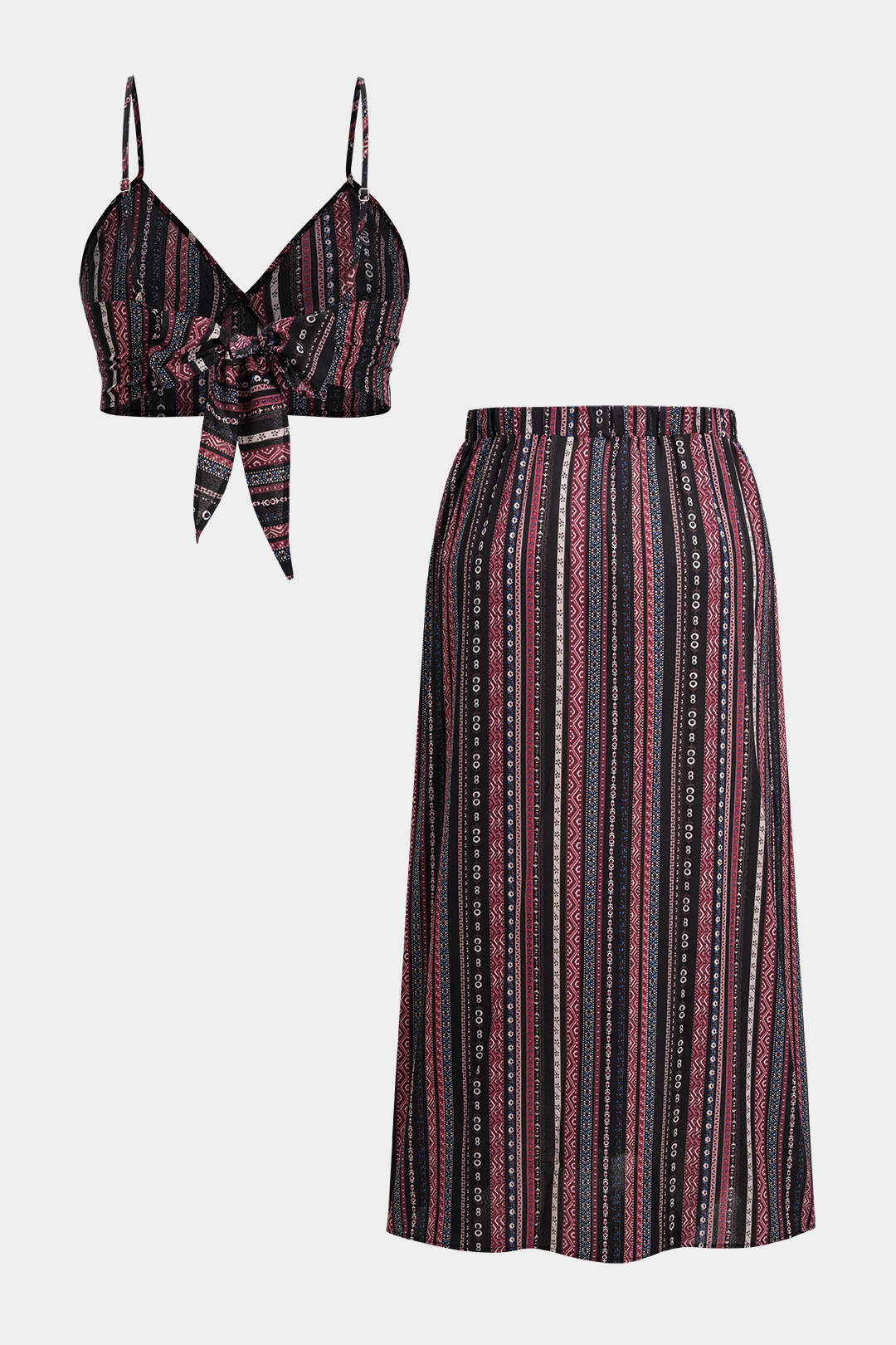 Plus Size Bohemian Print Tie-Up Cami Top And Skirt Set - Image 2