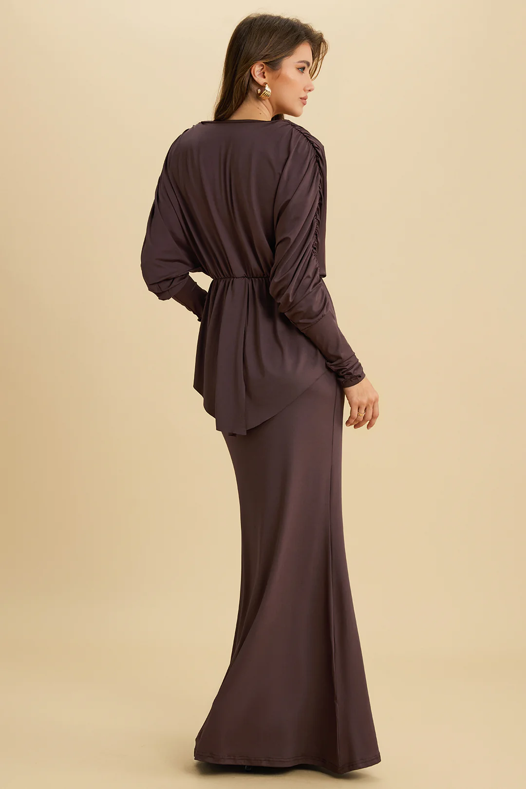 V-Neck Ruffle Long-Sleeve Top And Skirt Set - Image 3