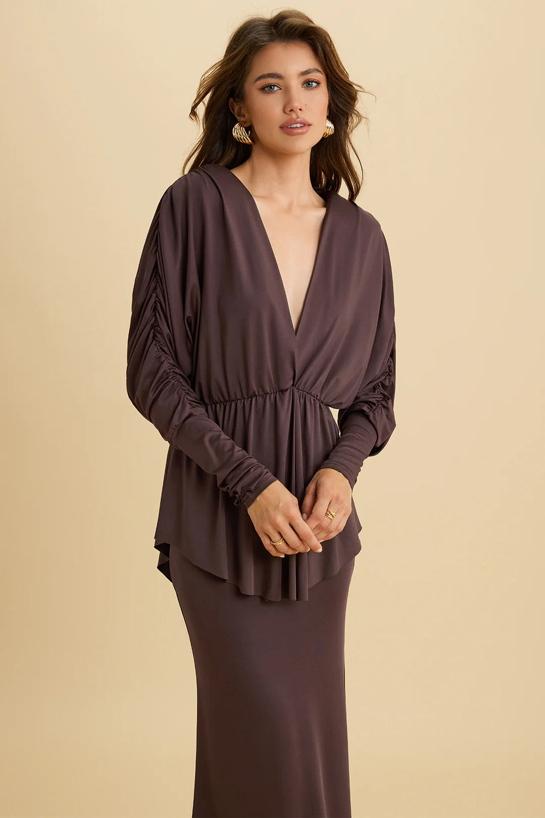 V-Neck Ruffle Long-Sleeve Top And Skirt Set - Image 4