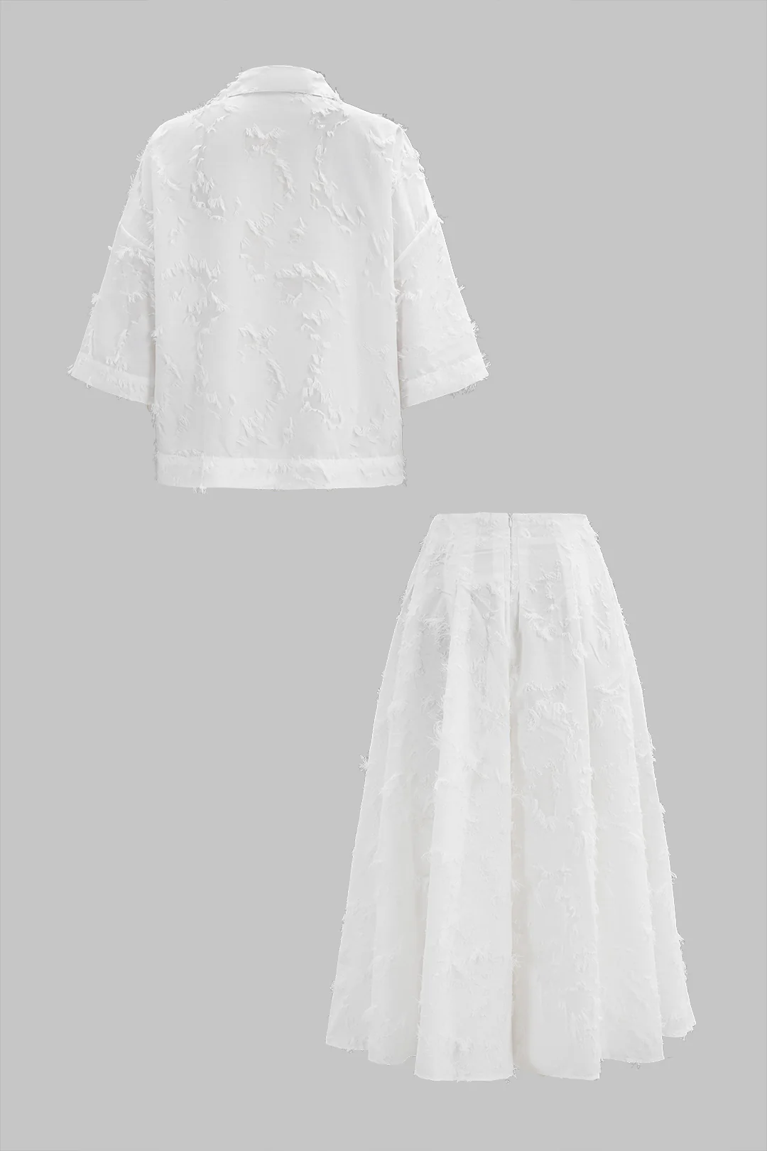 Feather Fringe Long-Sleeve Shirt And Zipper Skirt Set - Image 2