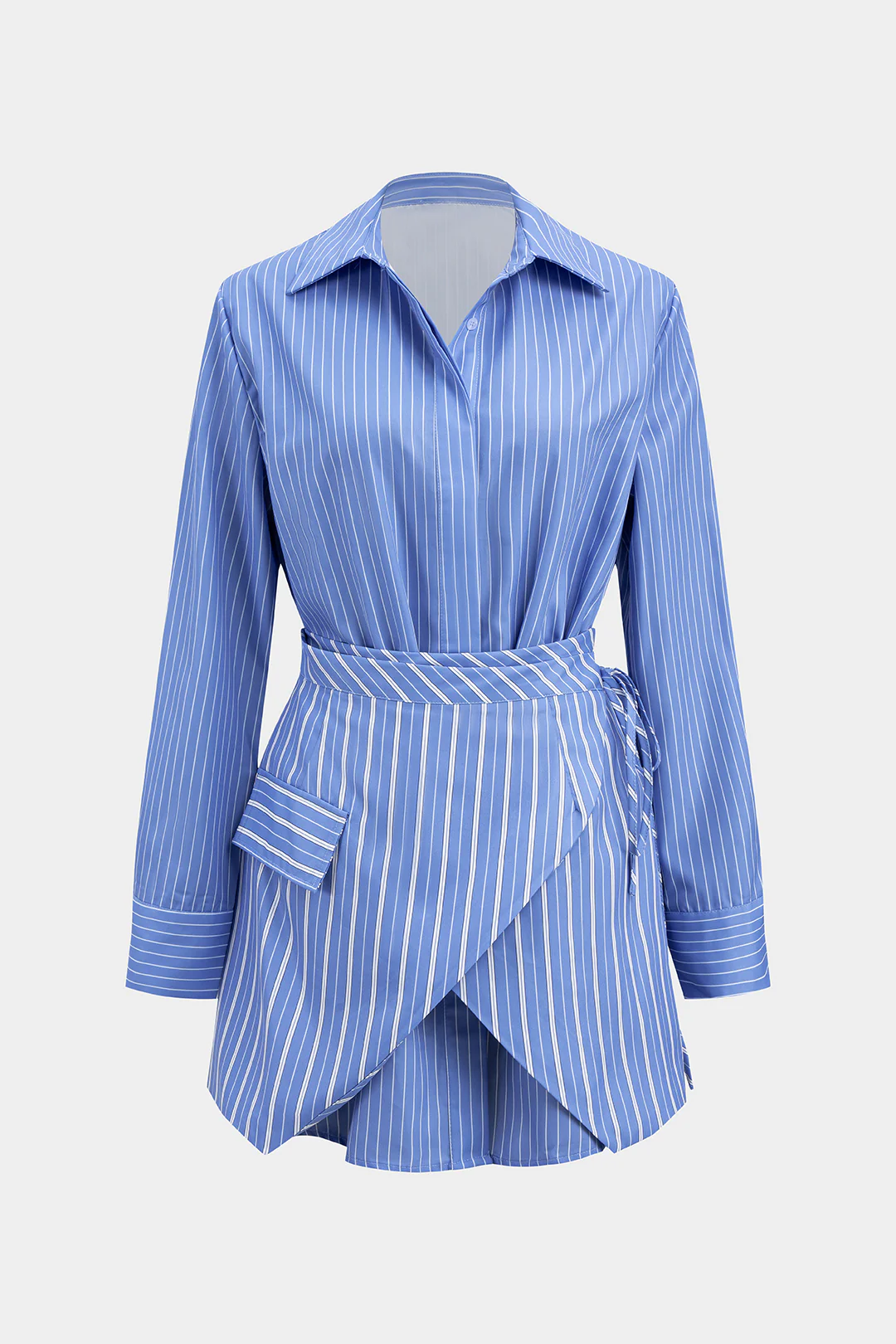 Stripes Print Button Long Sleeve Shirt And Tie-Up Skirt Set - Image 2