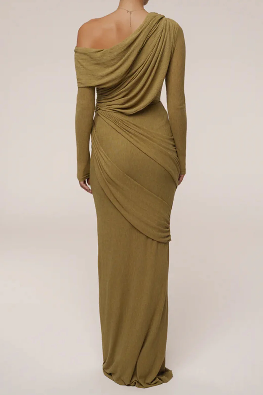 One Shoulder Ruched Long-Sleeve Top And Skirt Set - Image 3
