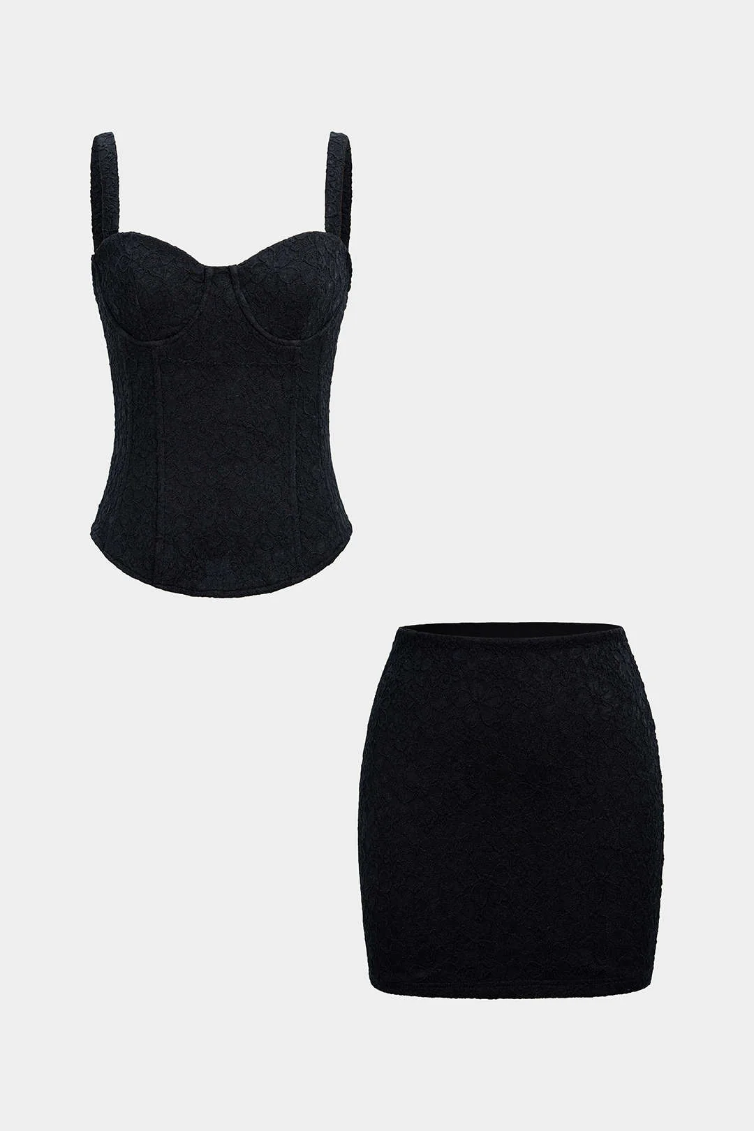 Lace Corset Waist Cami Top And Mini Skirt Set - Image 2