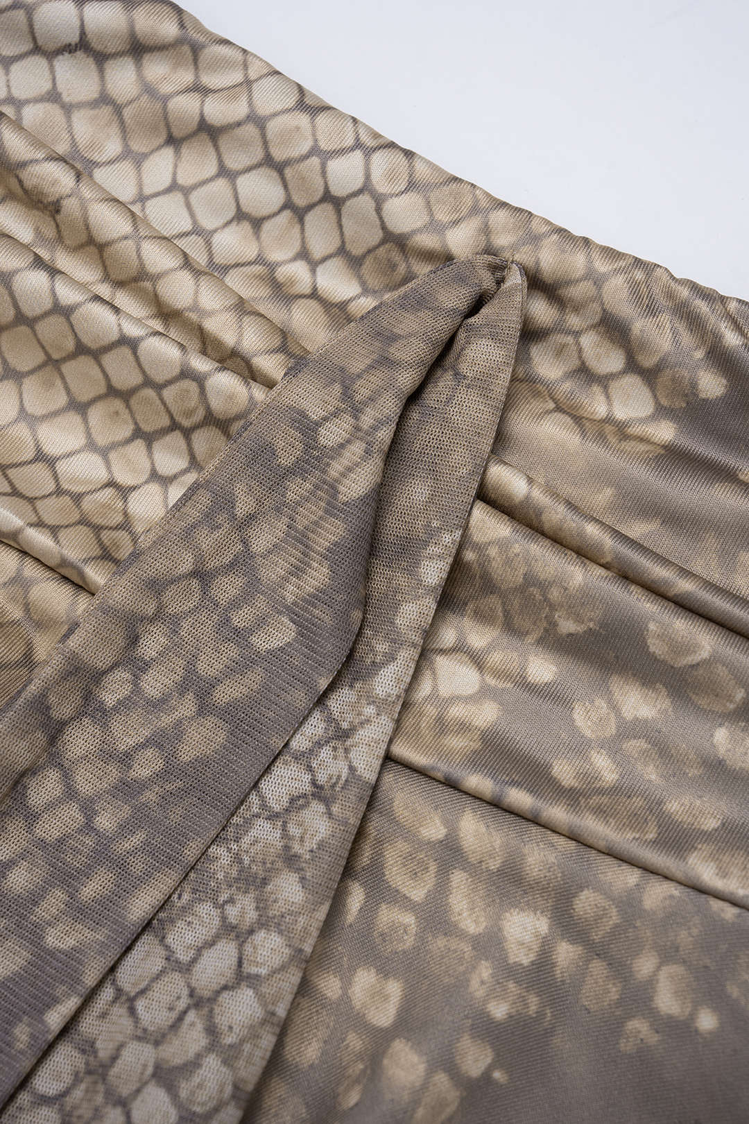 Snake Skin Print Draped Cowl Neck Long Sleeve Top And Irregular Hem Skirt Set - Image 3