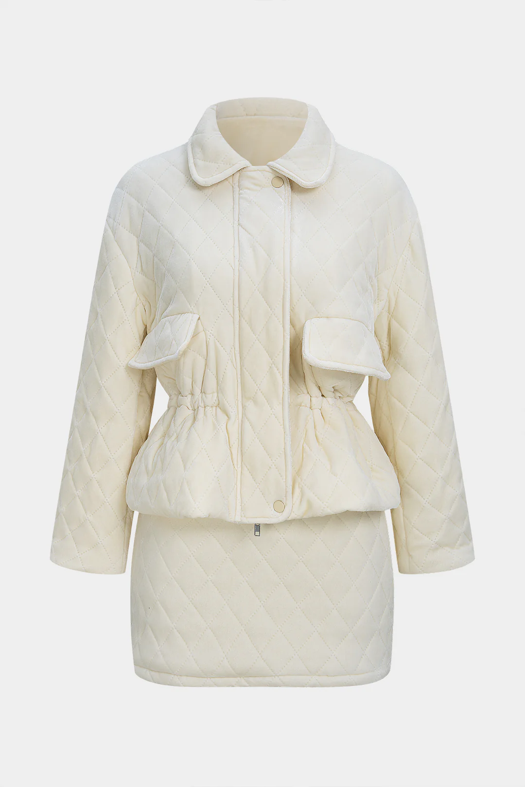 Quilted Velvet Zipper Jacket And Mini Skirt Set