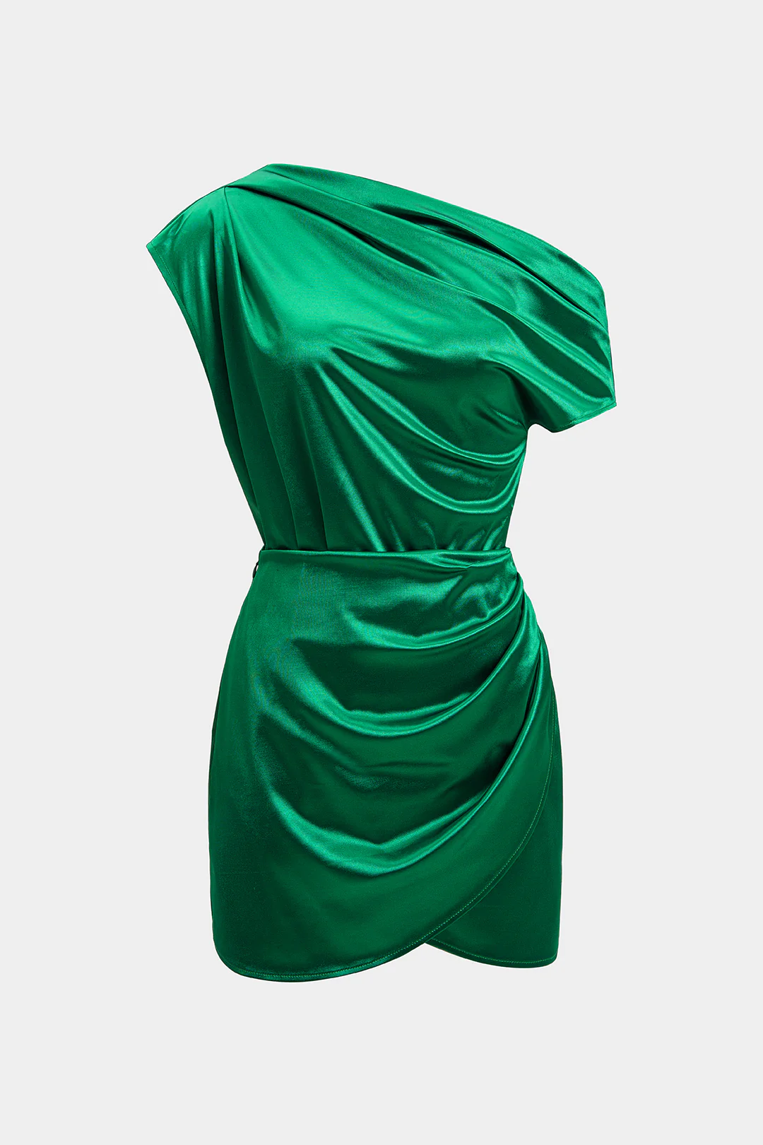 Satin One Shoulder Ruched Top And Asymmetrical Skirt Set