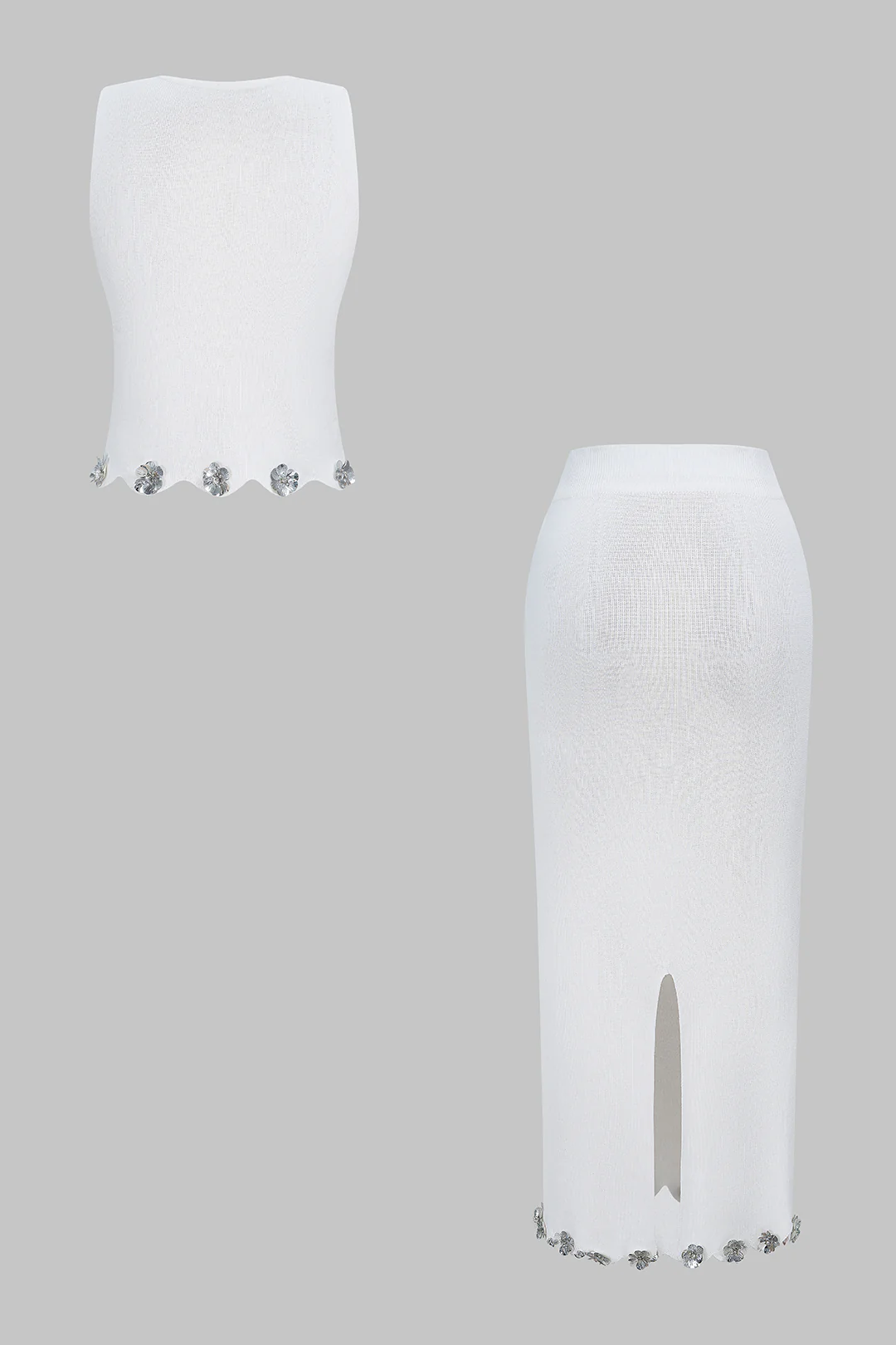 Knit Applique Sequin Round Neck Tank Top And Skirt Set - Image 9