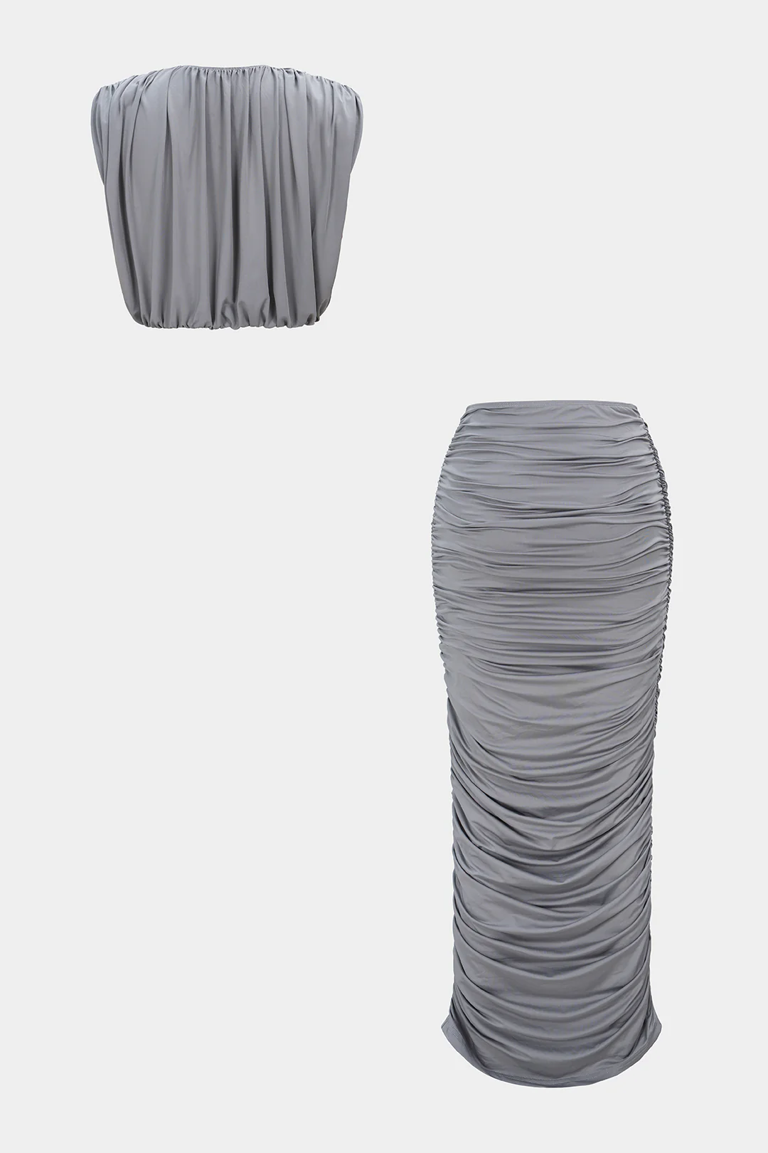 Ruched Round Neck Cropped Tank Top And High Waist Skirt Set - Image 2