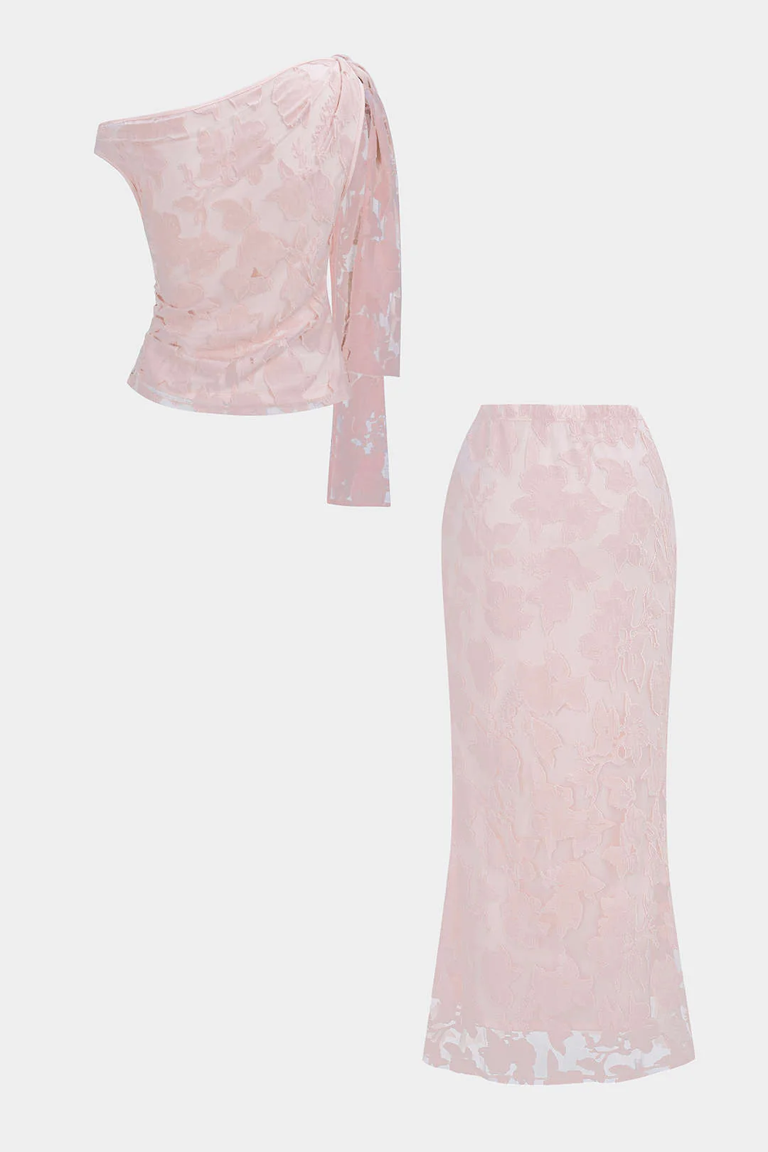 Floral Ruched Strappy One Shoulder Top And Skirt Set - Image 2