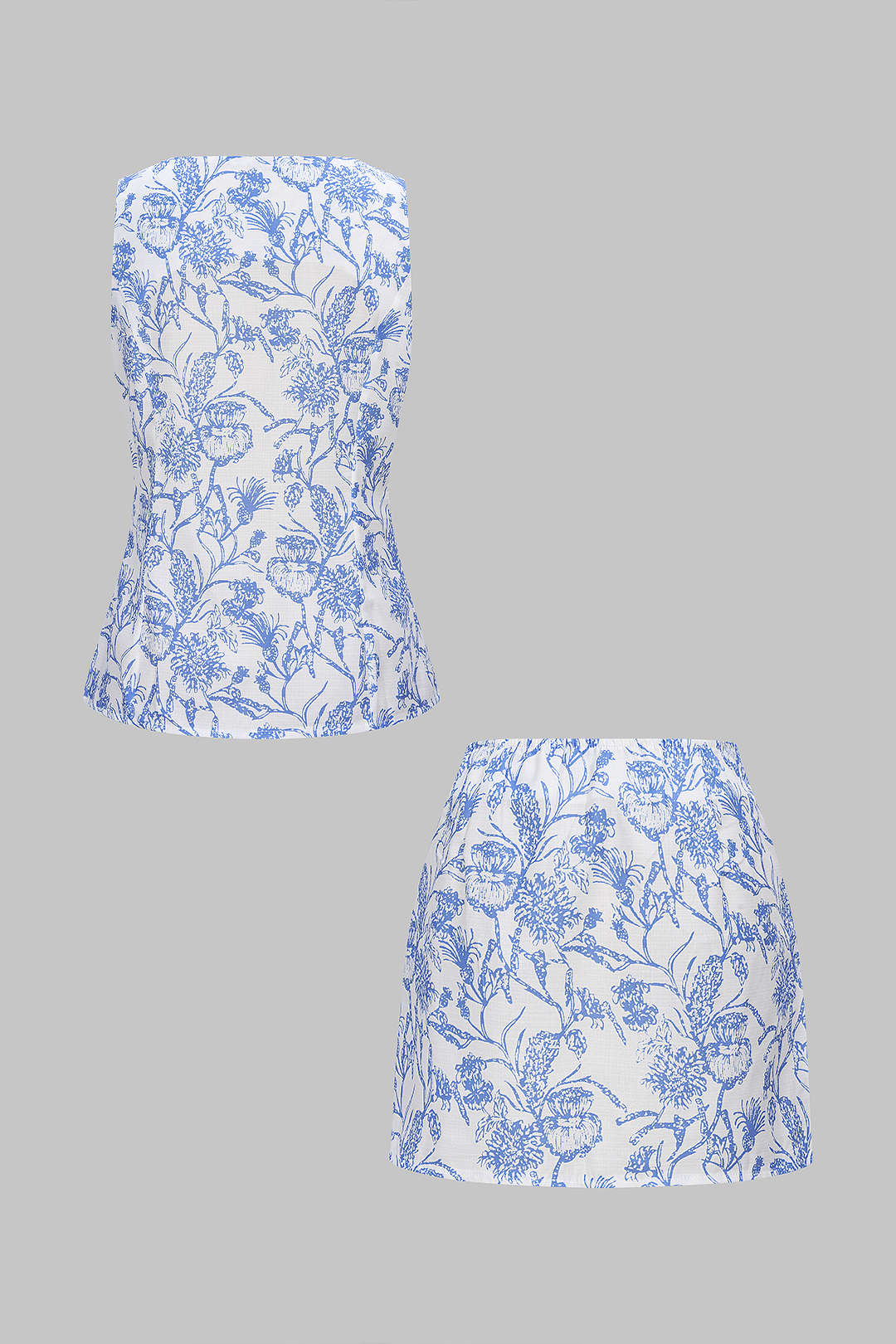 Floral Print Square Neck Button Tank Top And High Waist Skirt Set - Image 2