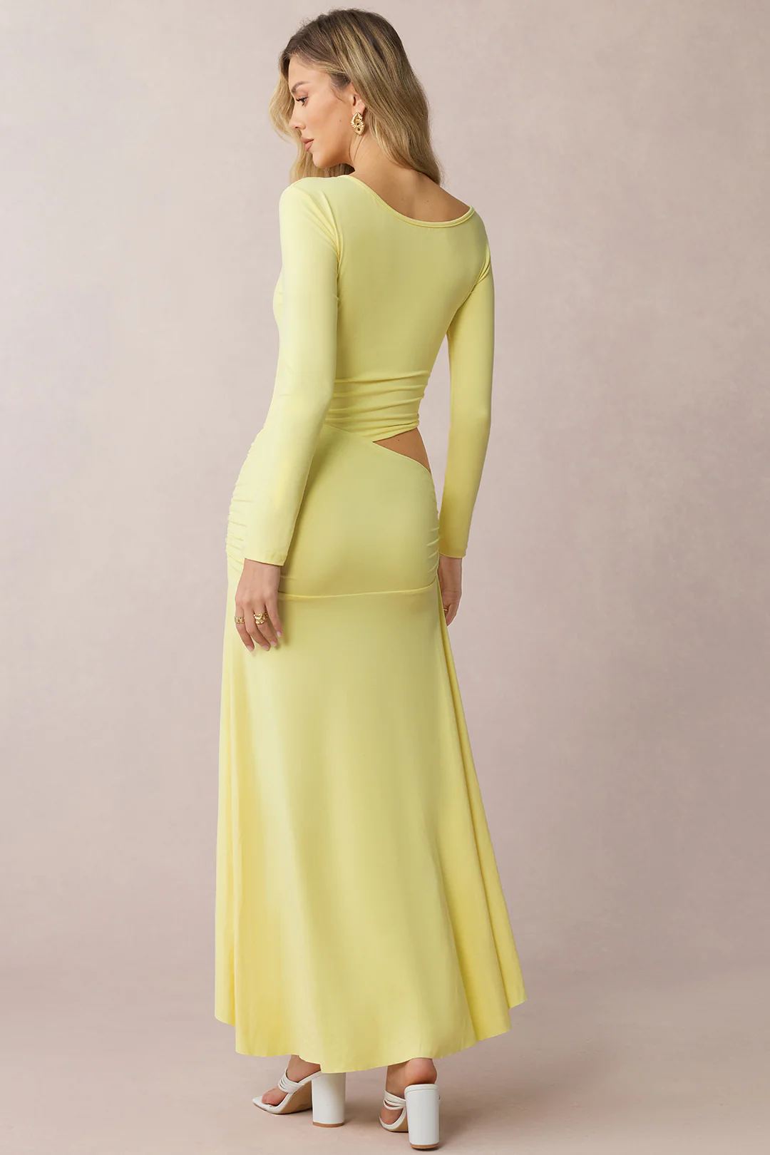 Cut Out Asymmetrical Ruched Long Sleeve Midi Dress - Image 2