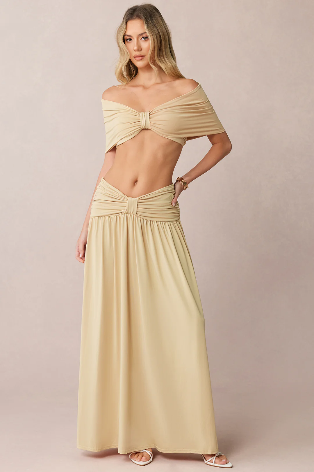 Ruched Off-Shoulde Top And Skirt Set - Image 3