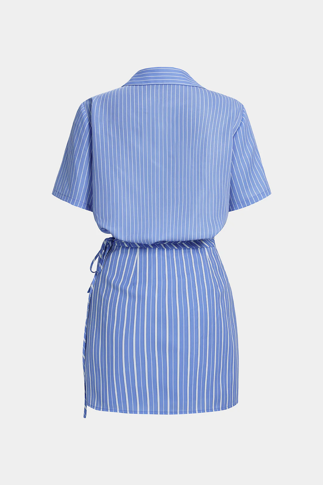 Stripes Print Lapel Short Sleeve Shirt And Wrap Tie-Up Skirt Set - Image 2