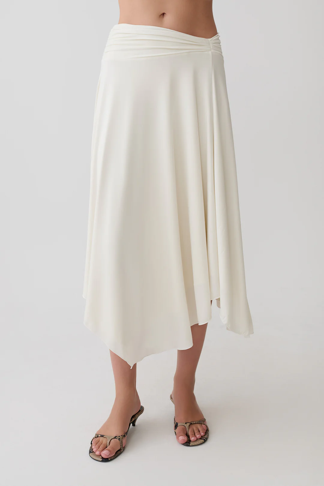 One Shoulder Short Sleeve Top And Asymmetrical Hem Ruched Skirt Set - Image 6