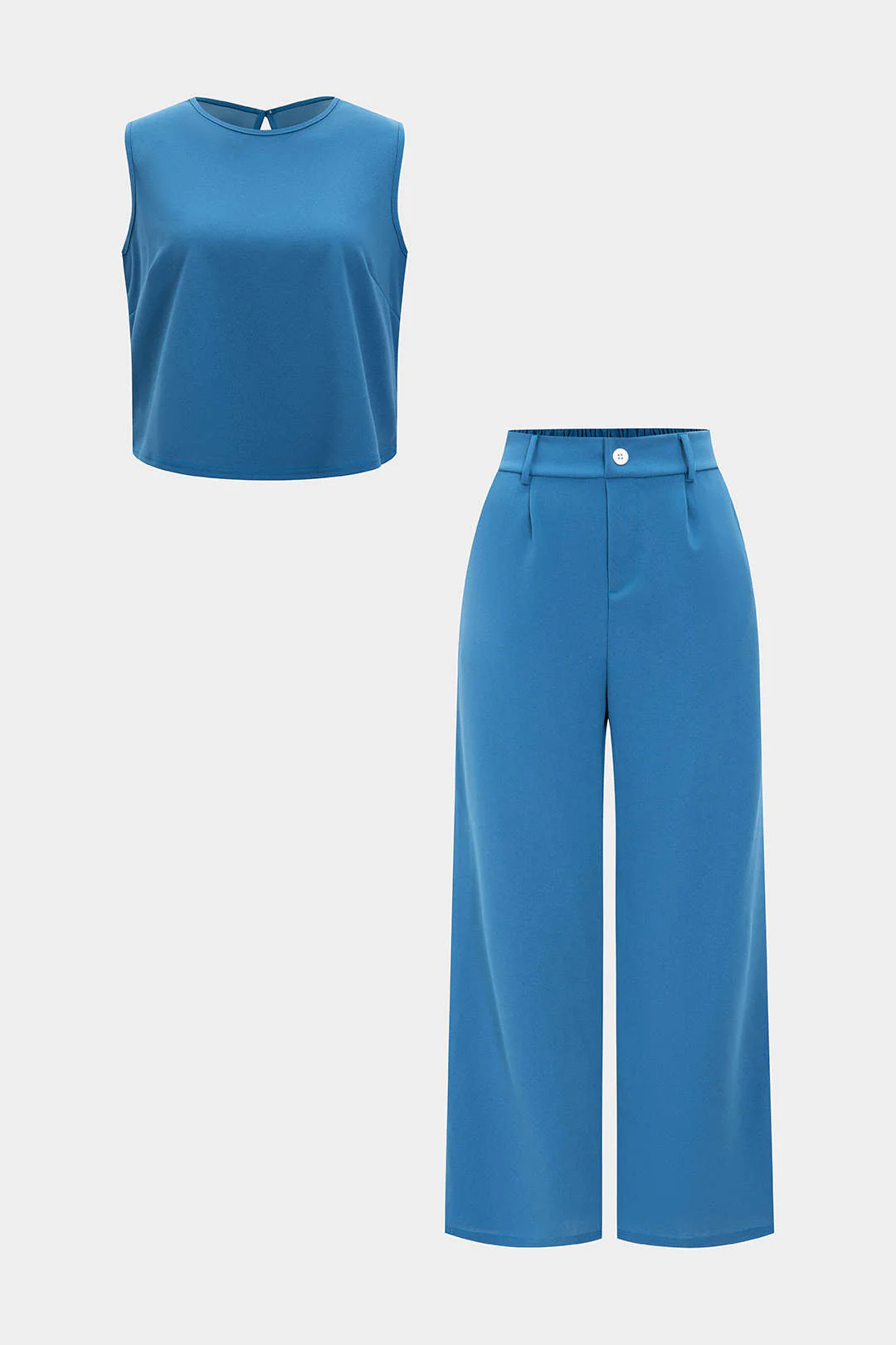 Basic Solid Sleeveless Top And Straight Leg Pants Set - Image 10