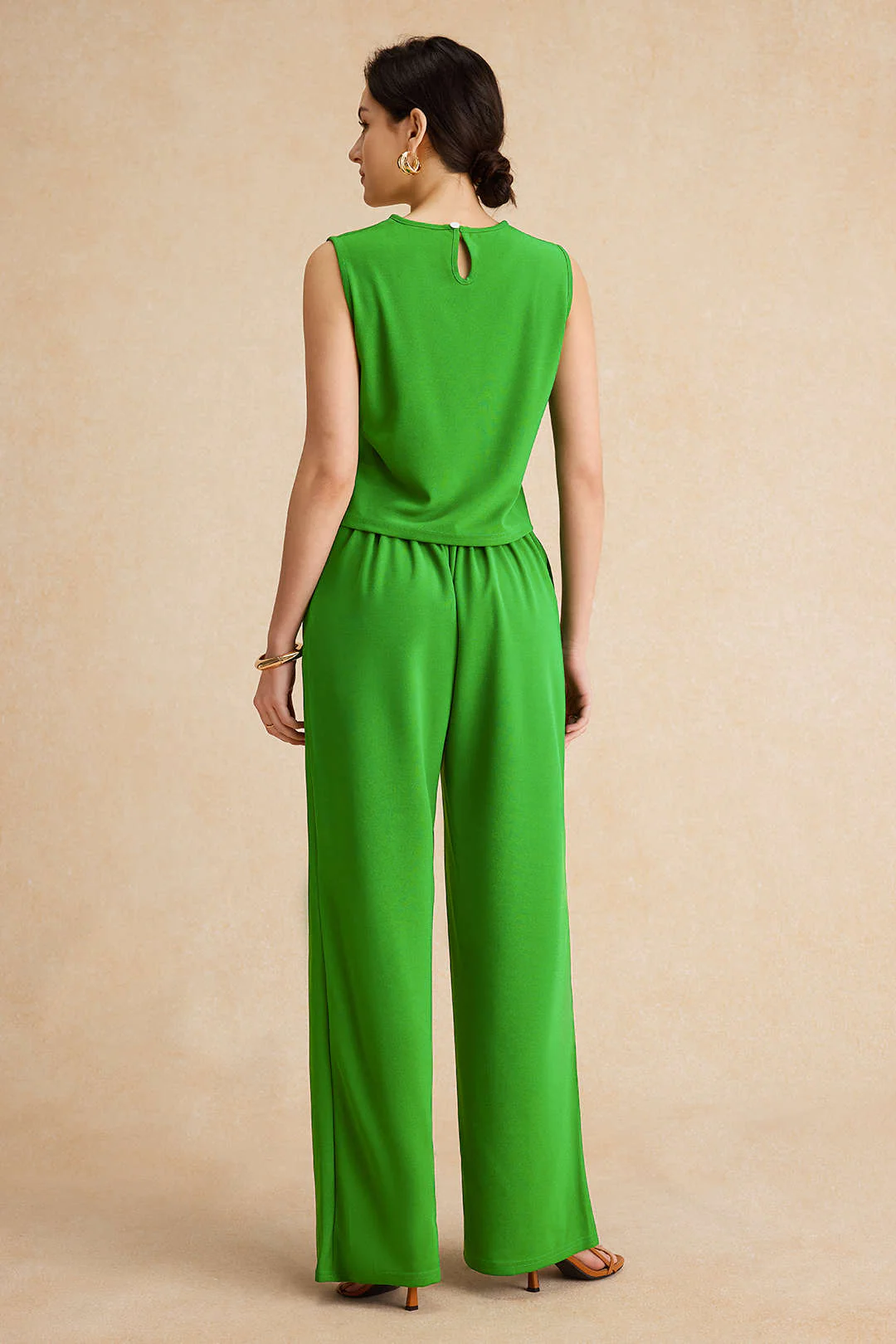 Basic Solid Sleeveless Top And Straight Leg Pants Set - Image 6