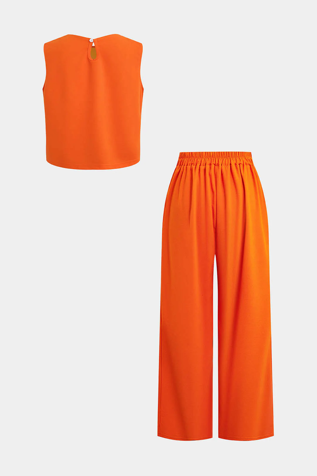 Basic Solid Sleeveless Top And Straight Leg Pants Set - Image 8
