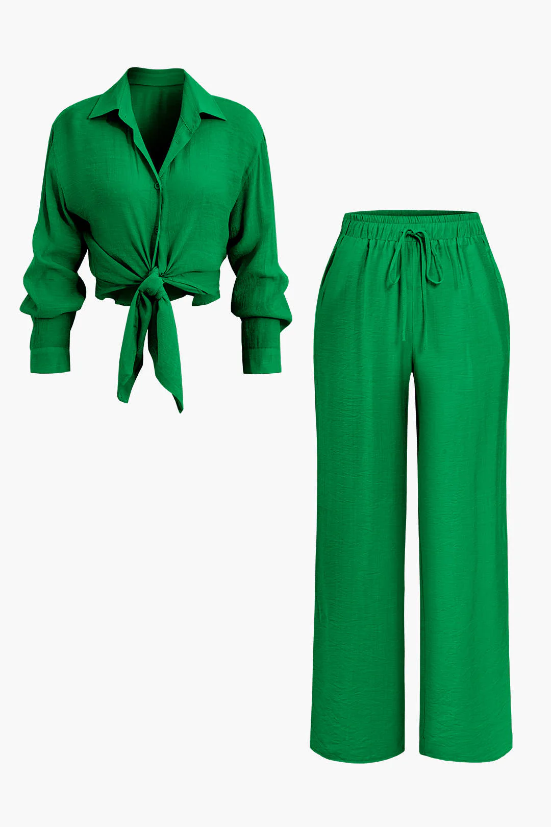 Tie Front Shirt And Wide Leg Pants Set - Image 10