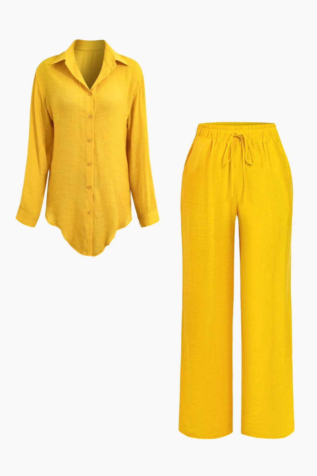 Tie Front Shirt And Wide Leg Pants Set - Image 2