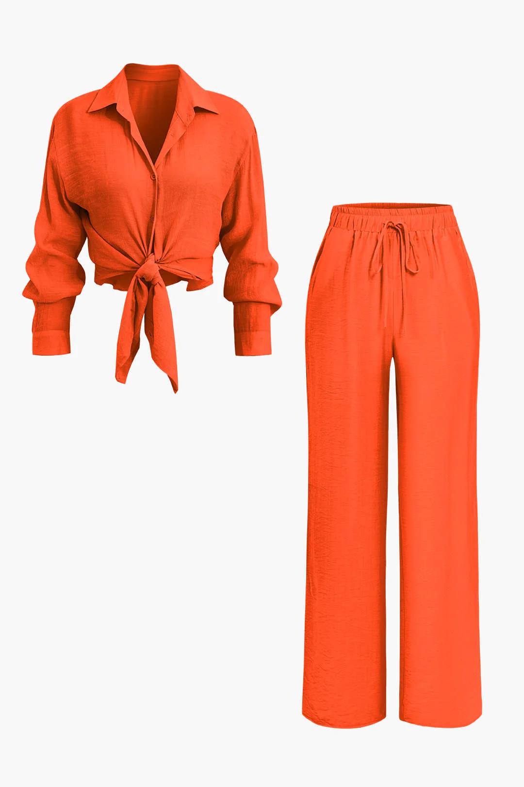 Tie Front Shirt And Wide Leg Pants Set - Image 5