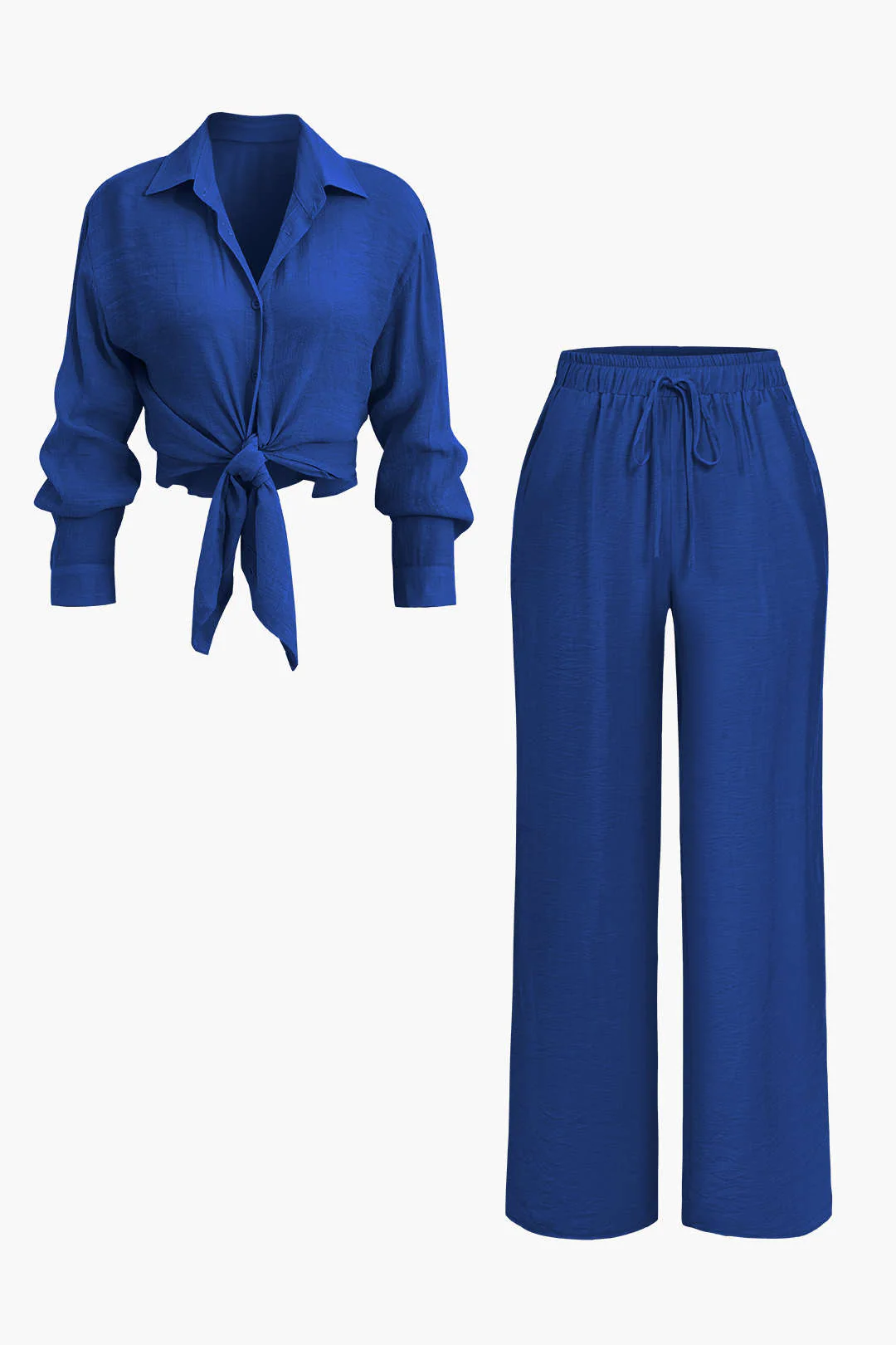 Tie Front Shirt And Wide Leg Pants Set - Image 6