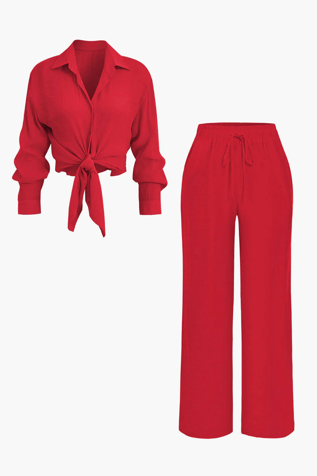 Tie Front Shirt And Wide Leg Pants Set - Image 7