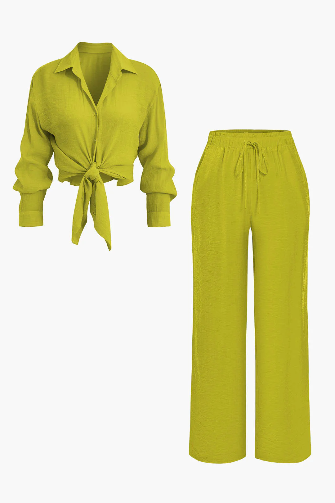 Tie Front Shirt And Wide Leg Pants Set - Image 8