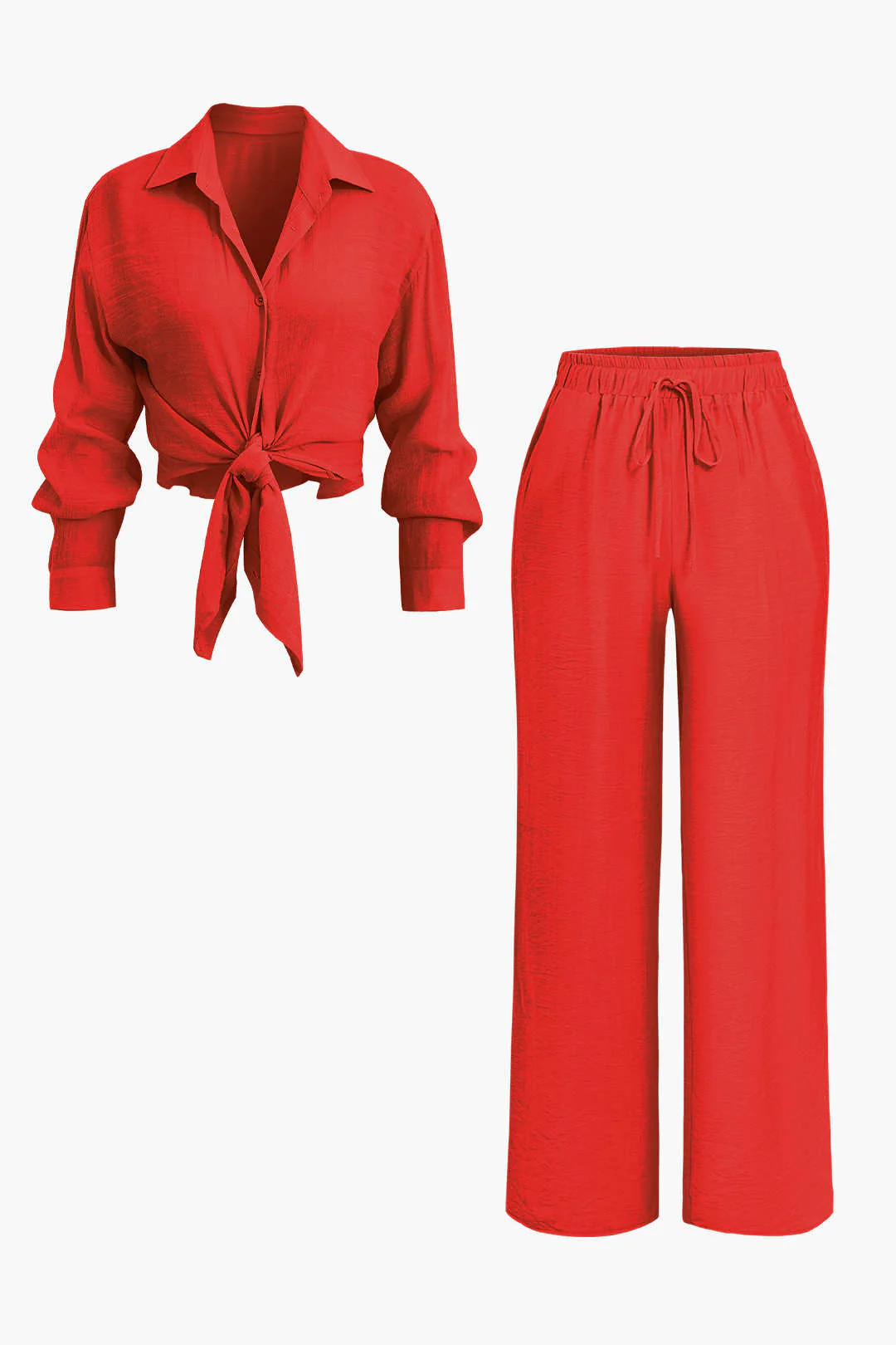 Tie Front Shirt And Wide Leg Pants Set - Image 9
