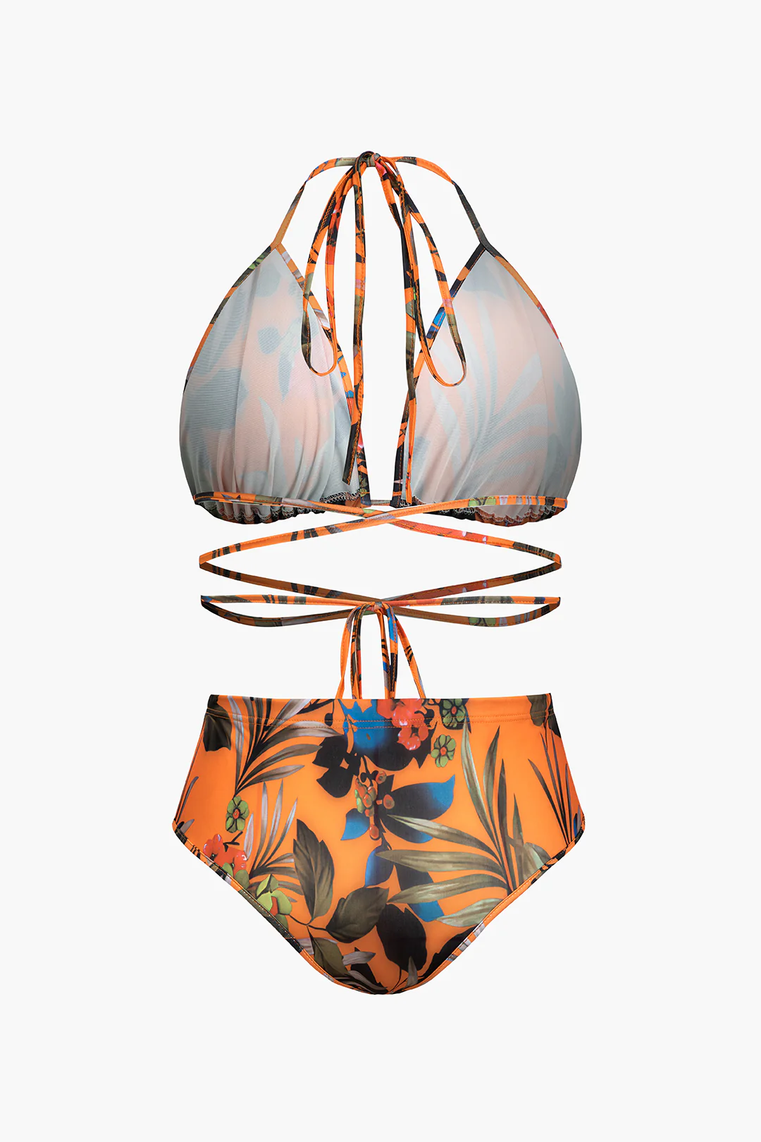 Plus Size Floral Print Bikini And Wide Leg Pants Set - Image 7