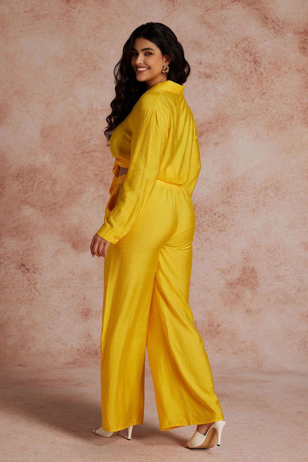 Plus Size Tie Front Shirt And Wide Leg Pants Set - Image 10