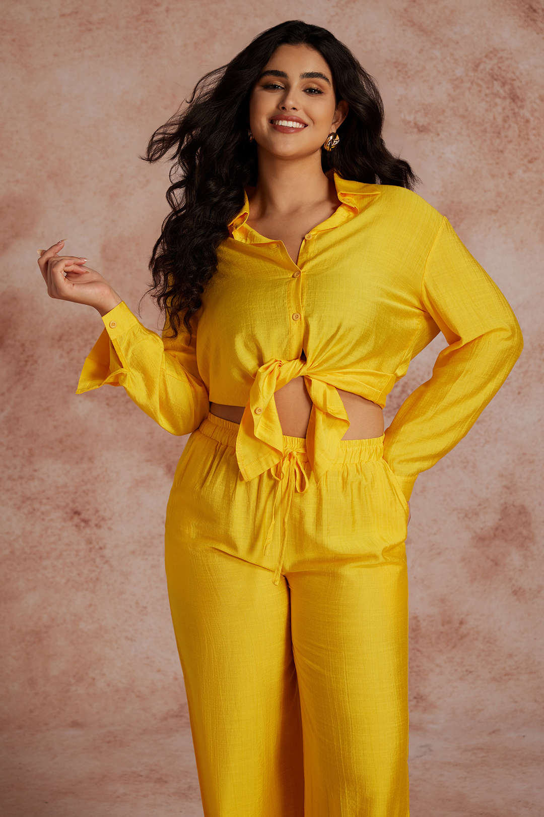 Plus Size Tie Front Shirt And Wide Leg Pants Set - Image 8
