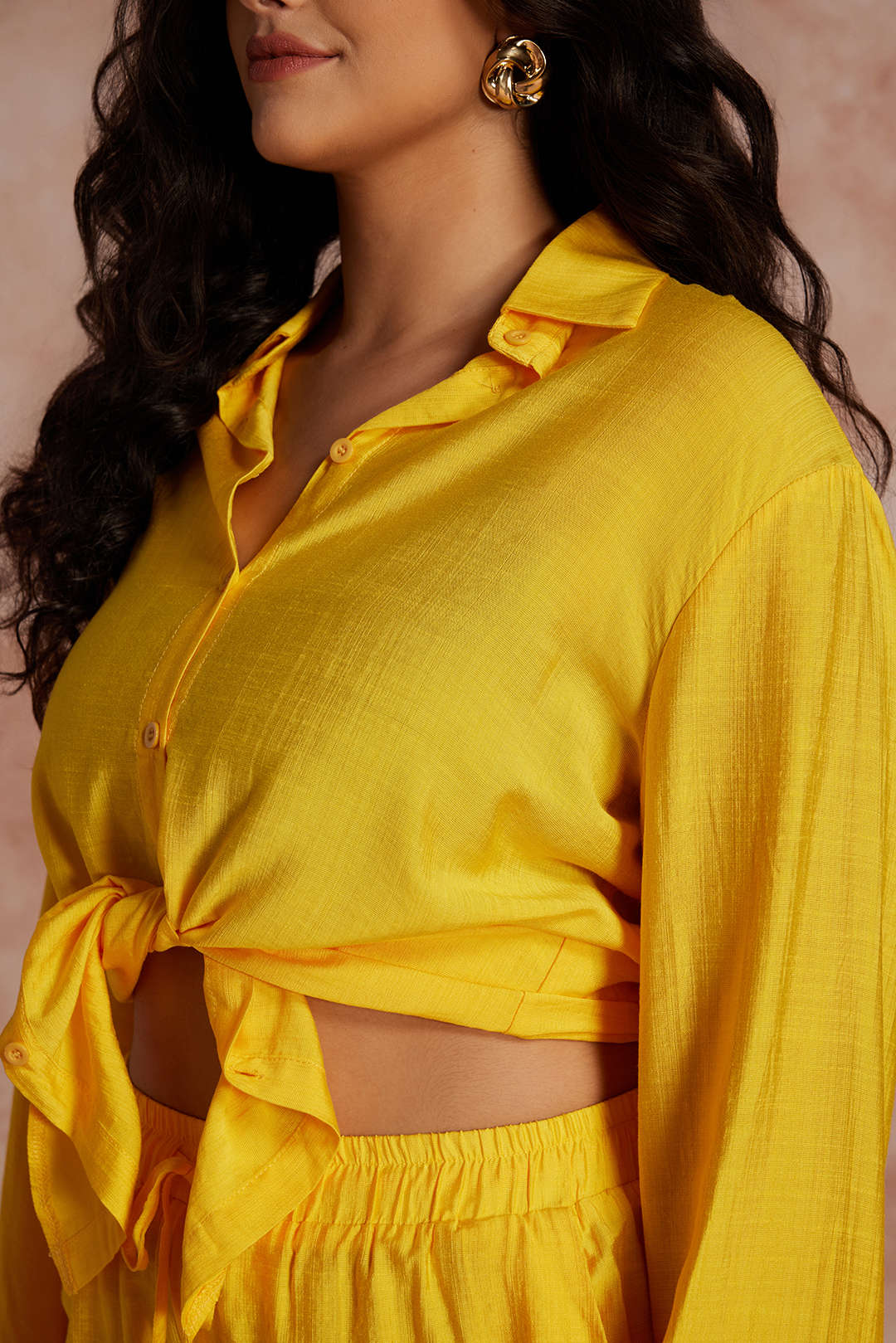 Plus Size Tie Front Shirt And Wide Leg Pants Set - Image 9