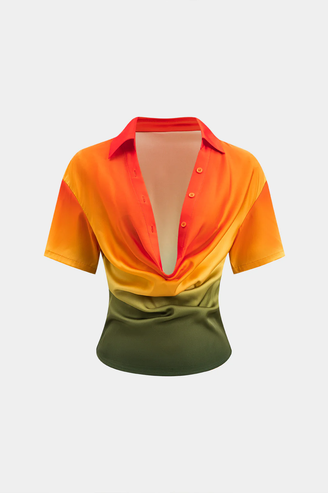 Ombre Print Satin Cowl Neck Short-Sleeve Shirt - Image 4