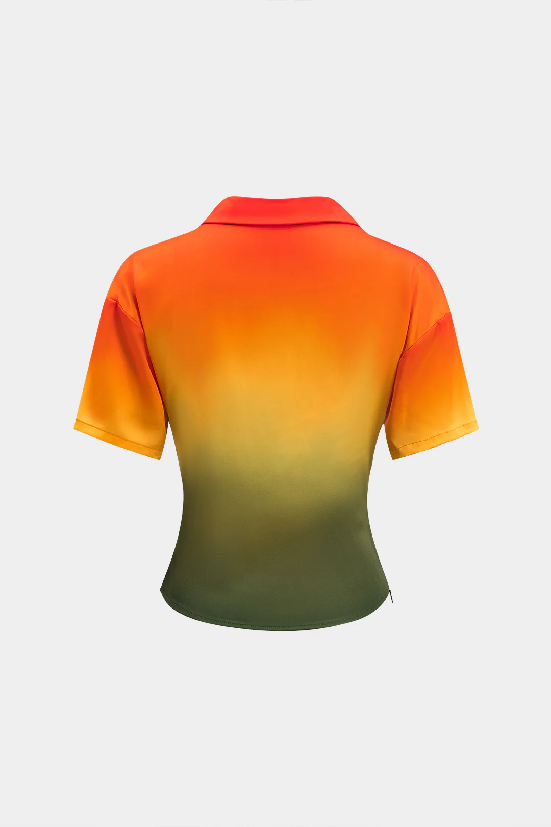 Ombre Print Satin Cowl Neck Short-Sleeve Shirt - Image 5
