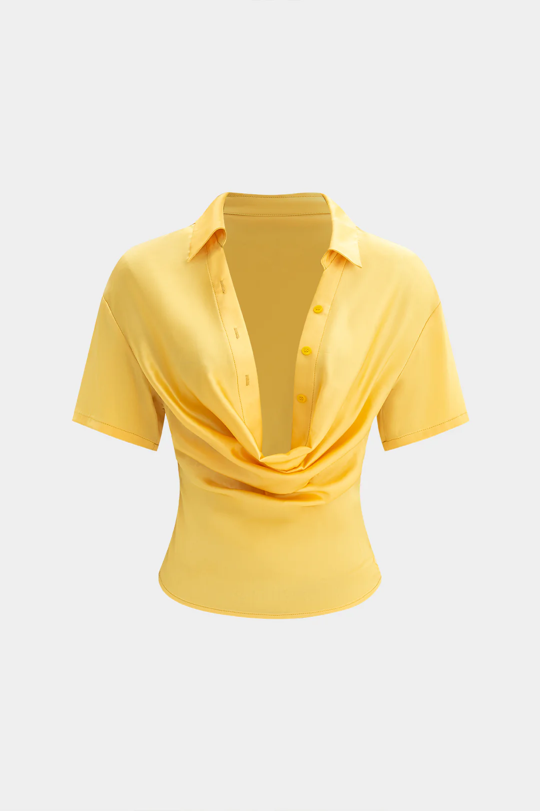 Ombre Print Satin Cowl Neck Short-Sleeve Shirt - Image 9