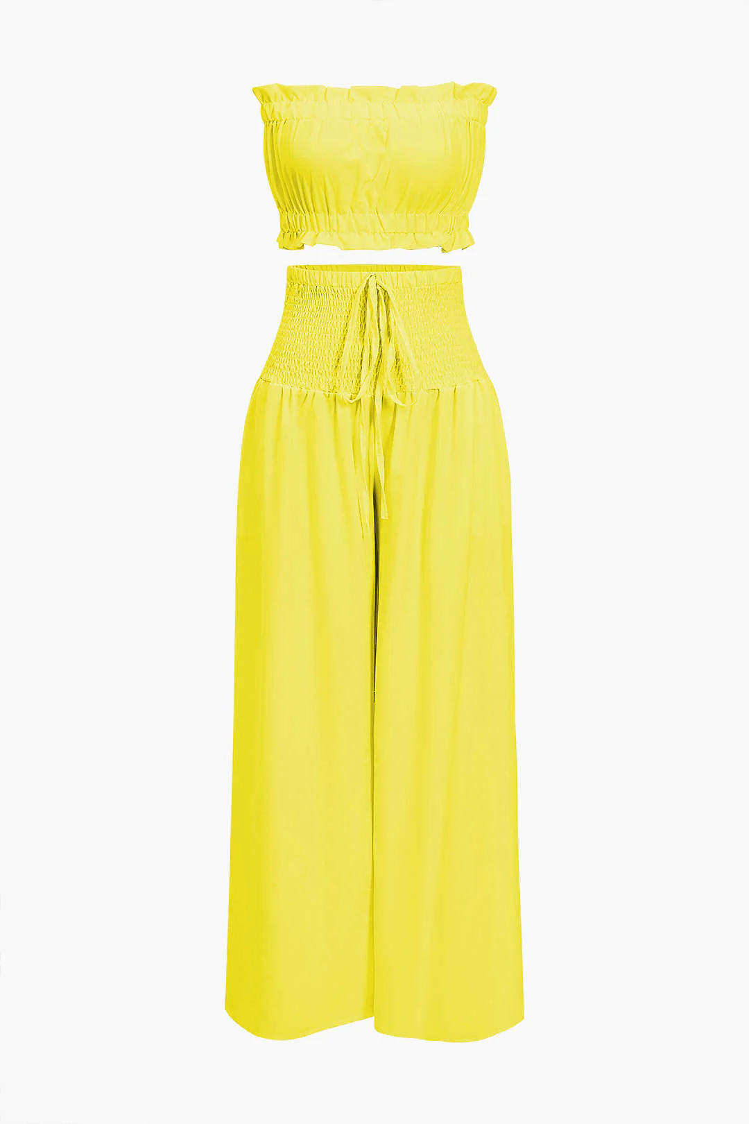 Ruched Tube Top And Tie Front Wide Leg Trousers Set - Image 5
