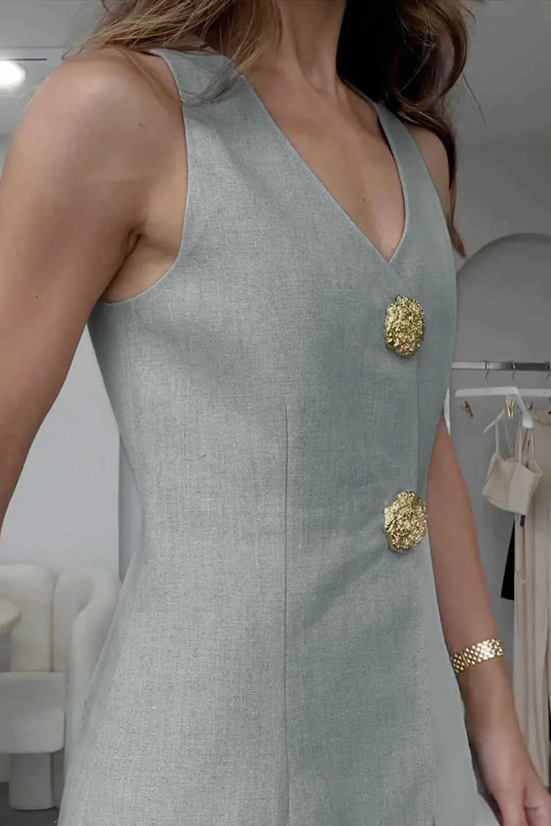 Solid Sleeveless Suit Vest And Pants Set - Image 3