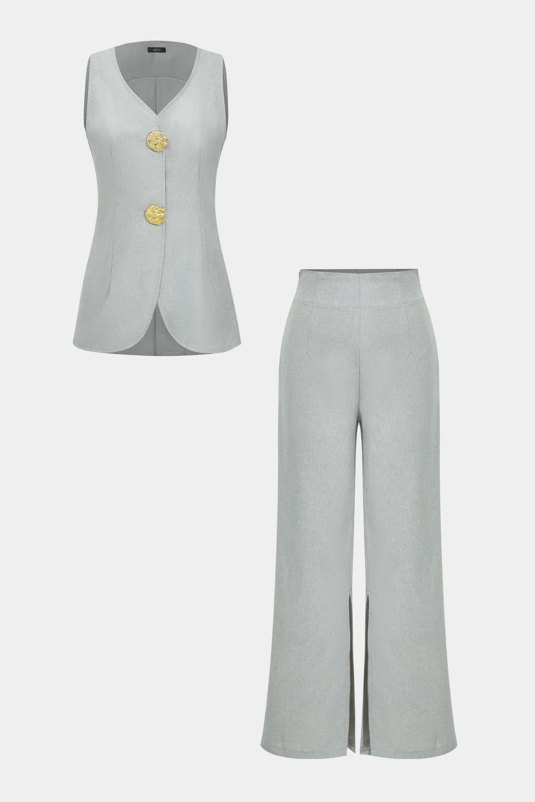 Solid Sleeveless Suit Vest And Pants Set - Image 5