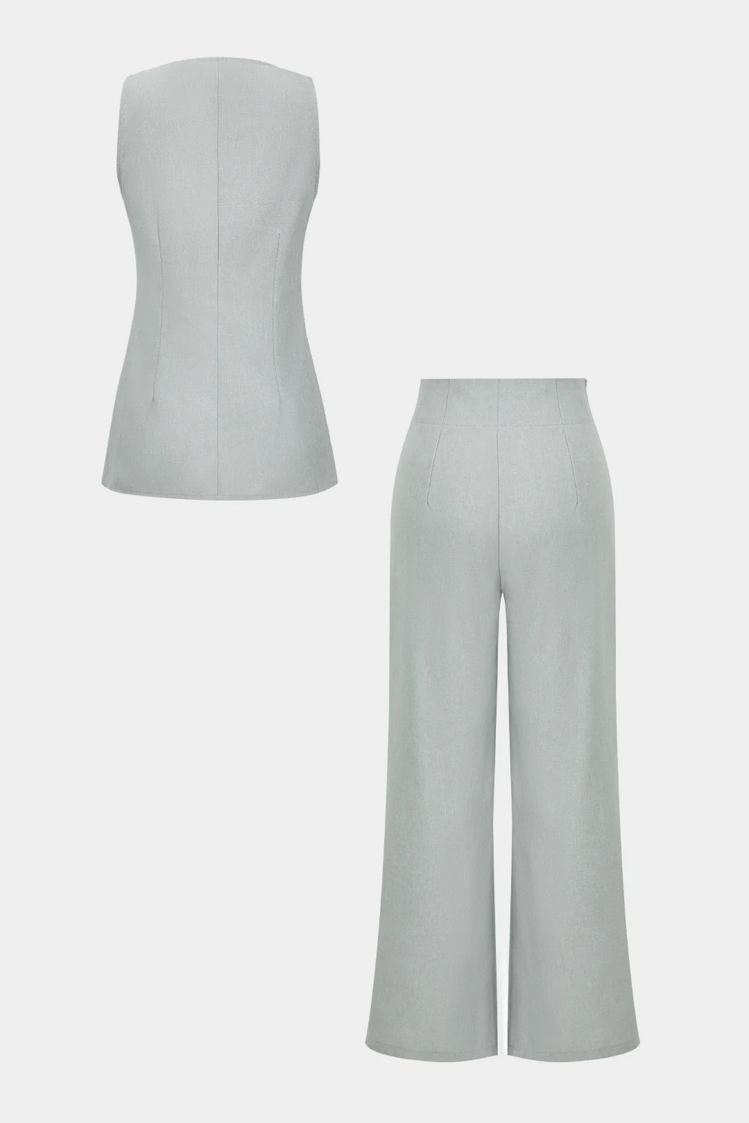 Solid Sleeveless Suit Vest And Pants Set - Image 6