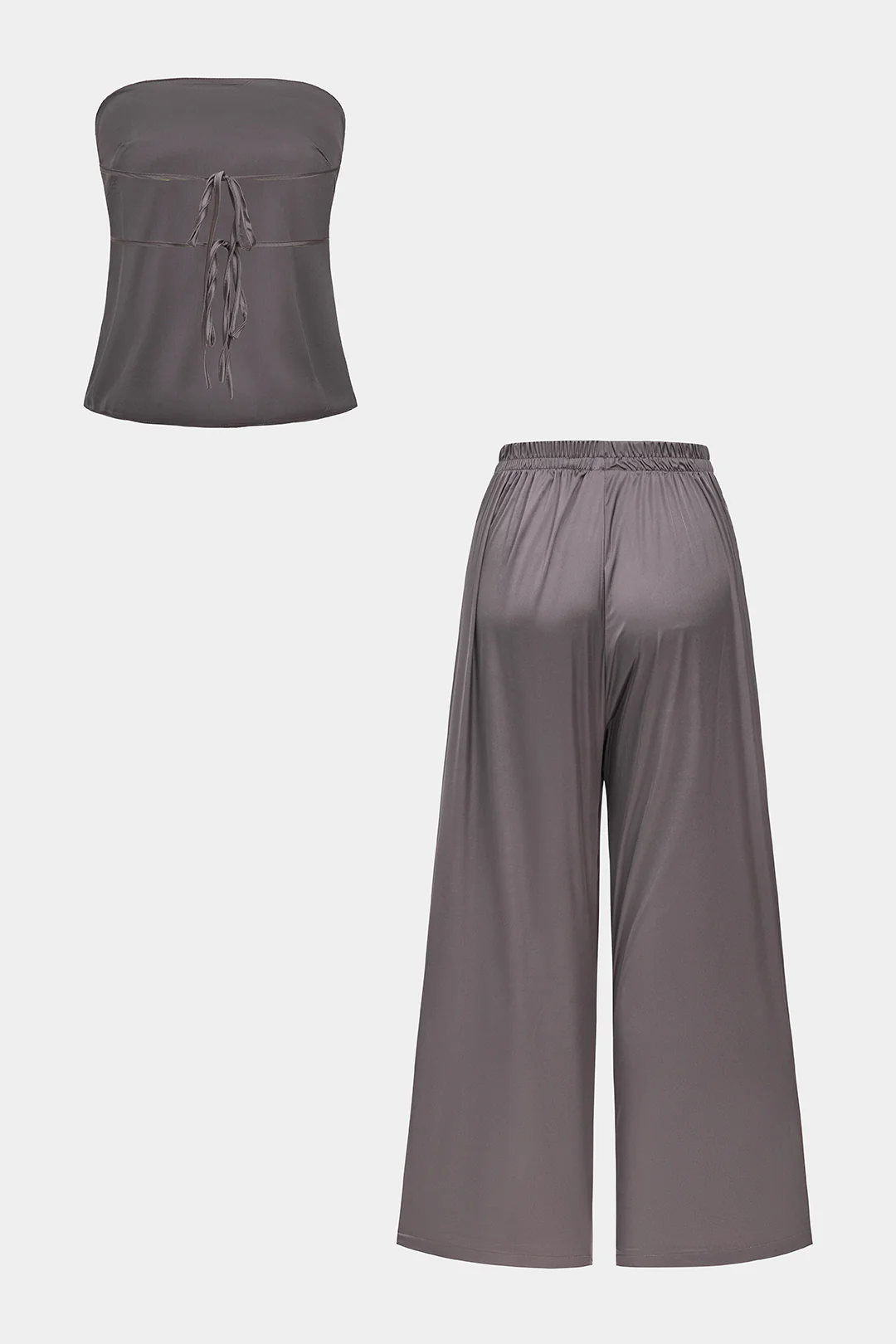 Backless Tie Up Tube Top And Shirred Trousers Set - Image 2