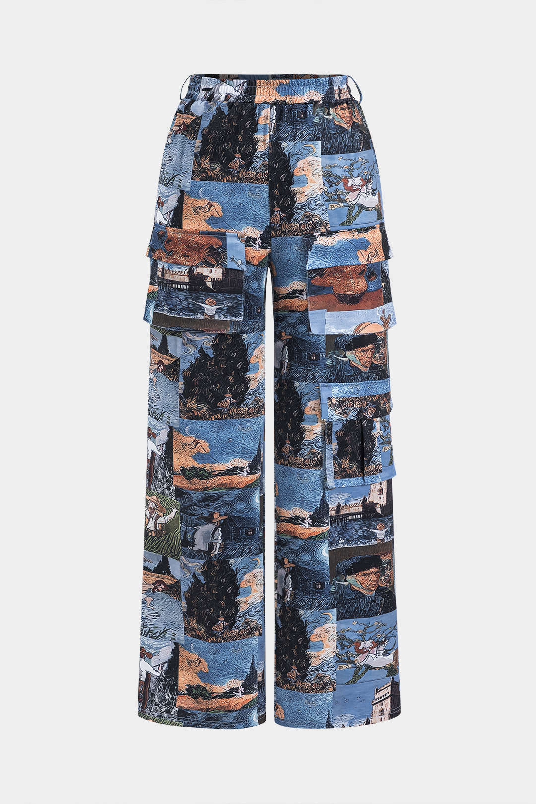 Oil Painting Pattern Drawstring Strappy Top And Pocket Trousers Set - Image 4