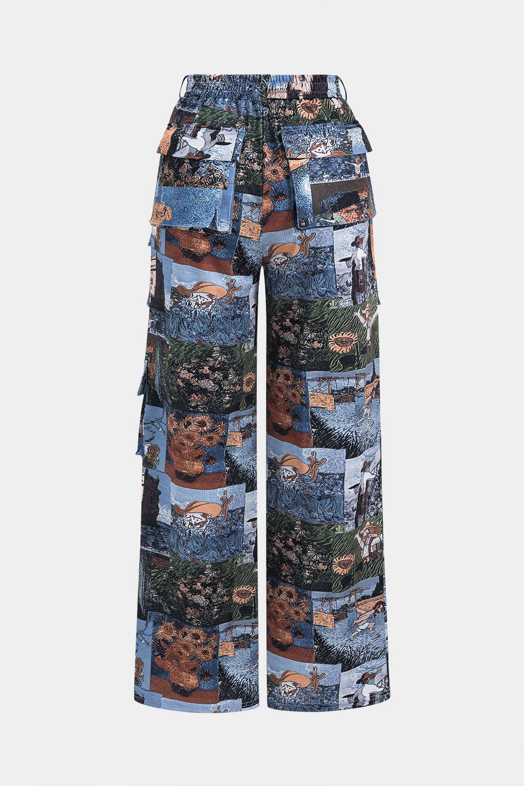 Oil Painting Pattern Drawstring Strappy Top And Pocket Trousers Set - Image 5