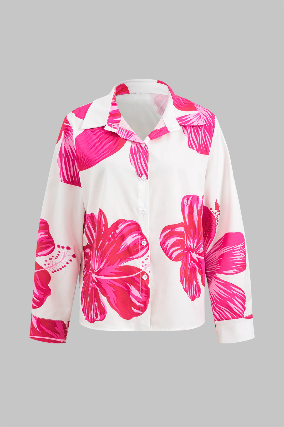 Plus Size Floral Print Button Knot Long Sleeve Shirt And High Waist Trousers Set - Image 3