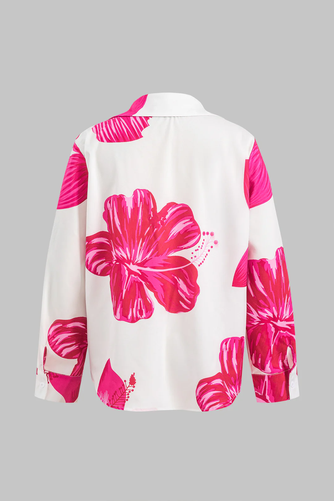 Plus Size Floral Print Button Knot Long Sleeve Shirt And High Waist Trousers Set - Image 4