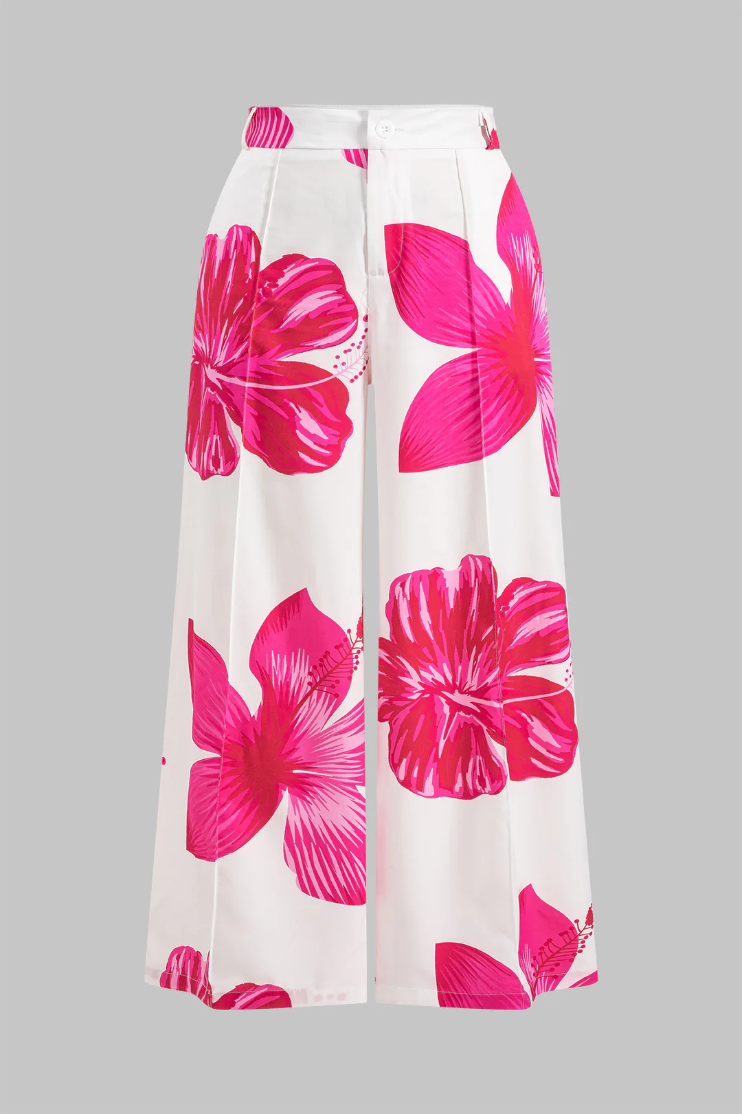 Plus Size Floral Print Button Knot Long Sleeve Shirt And High Waist Trousers Set - Image 5