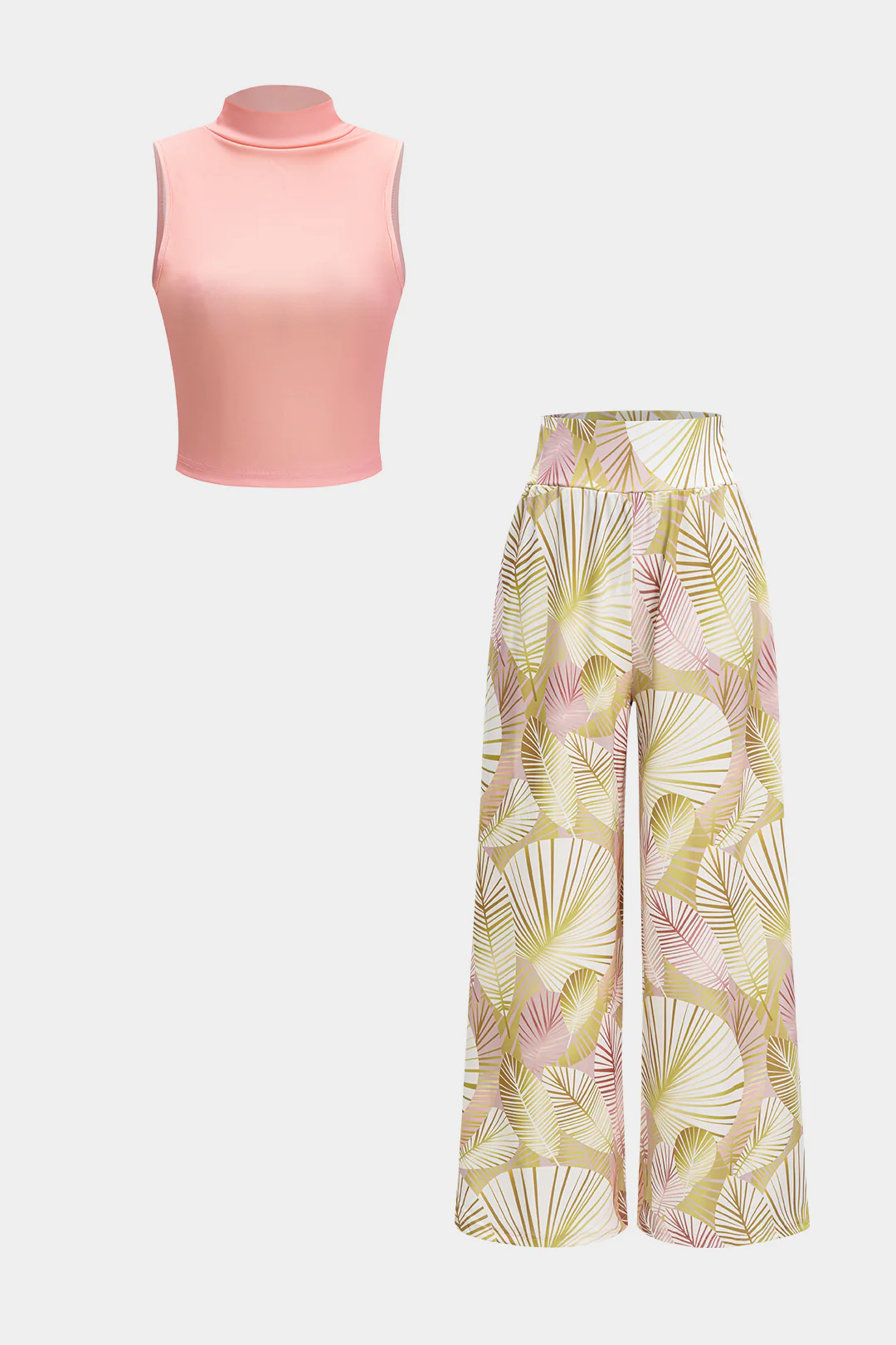 Sleeveless Tank Top And Geometric Pattern Trousers Set - Image 13