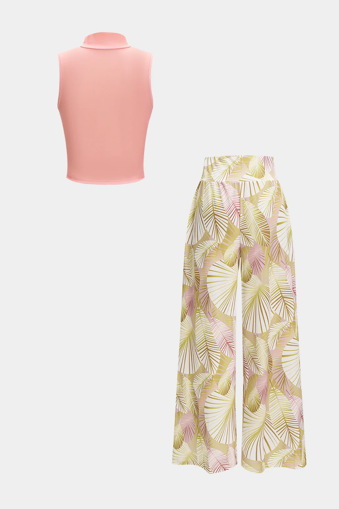 Sleeveless Tank Top And Geometric Pattern Trousers Set - Image 14