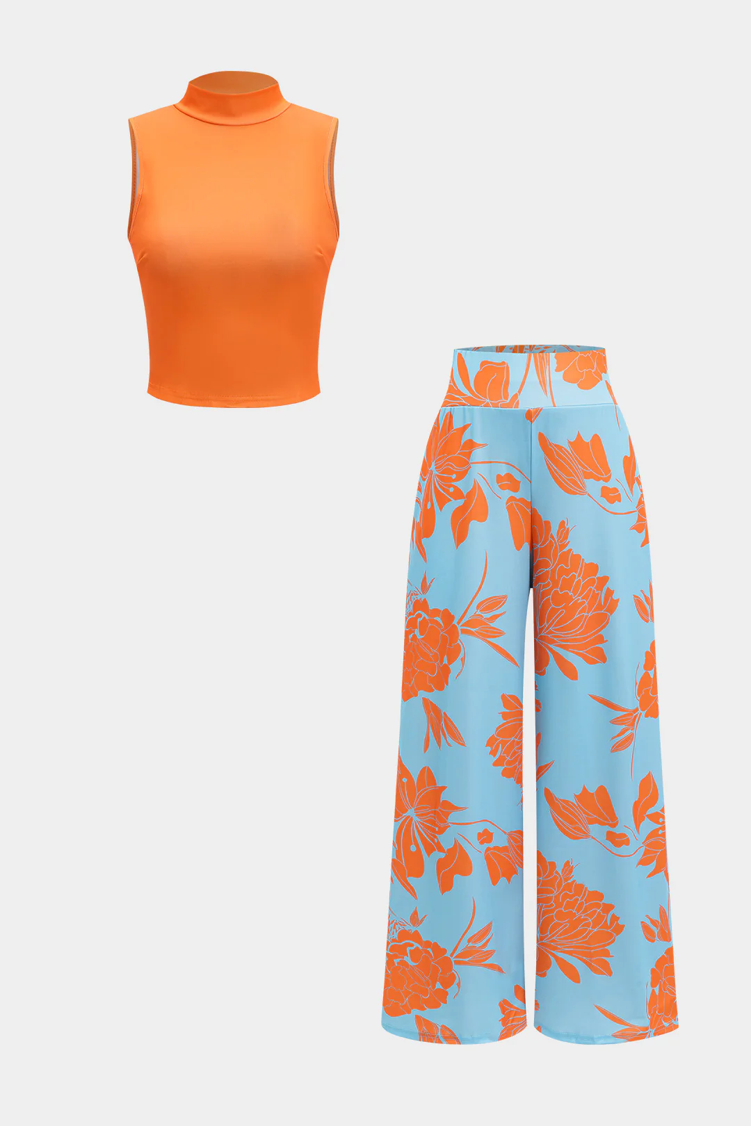 Sleeveless Tank Top And Geometric Pattern Trousers Set - Image 17